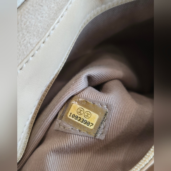 Chanel Sparkle Tote Suede Beige Leather Shearling Chain Cream Purse Shoulder Bag - Picture 10 of 16